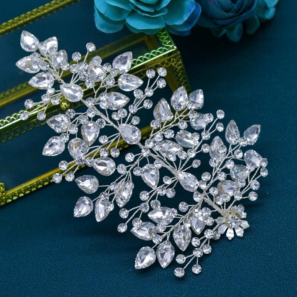 Wedding Hair Pieces Rhinestone Bridal Headband Handmade Silver for Brides - Picture 4 of 6